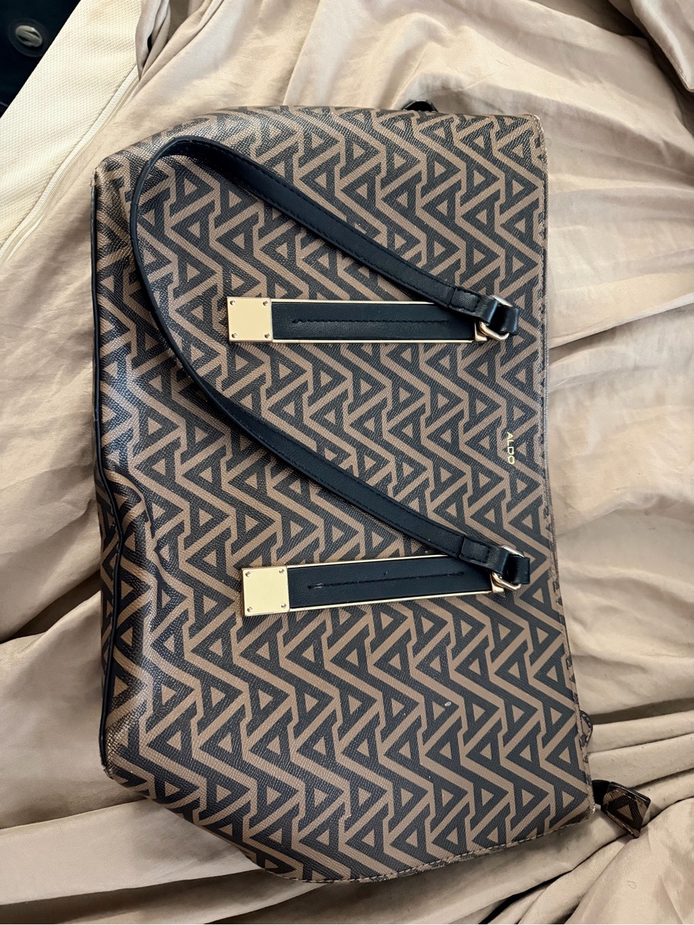 Aldo Brown Patterned Tote with Black Straps